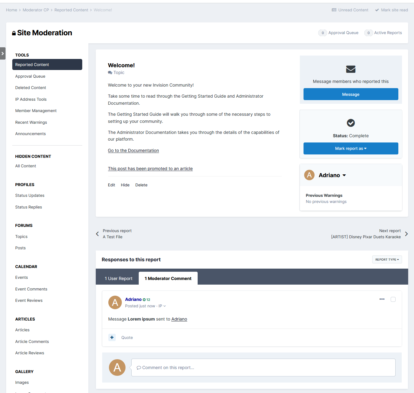 More information about "Report Center Messages"