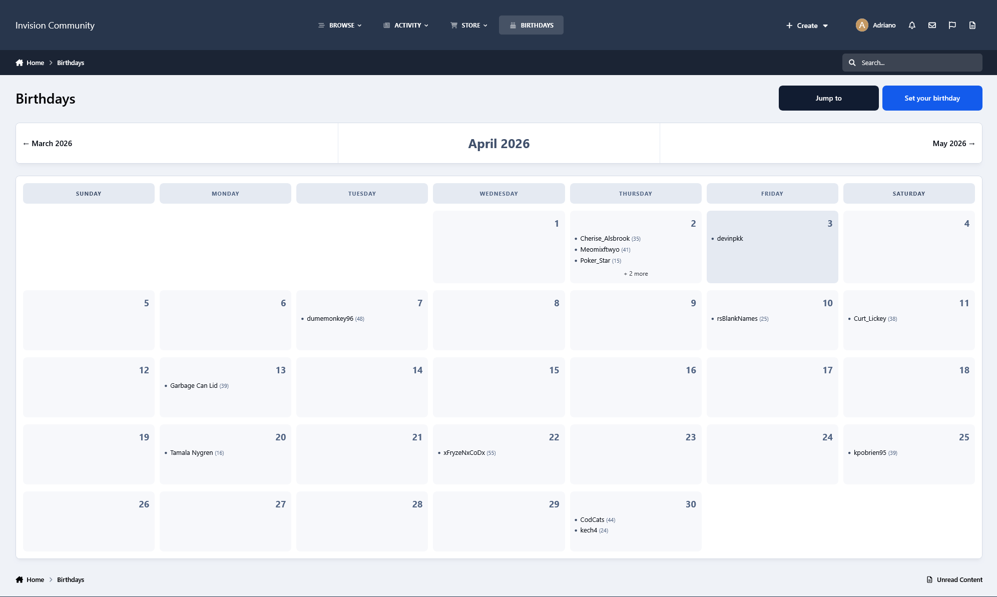 Birthday Calendar - Free Applications - SOS Invision